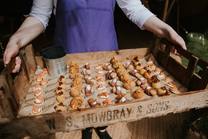 Feeding Your Guests For An Outdoor Wedding Rustic Tray Served Canapés