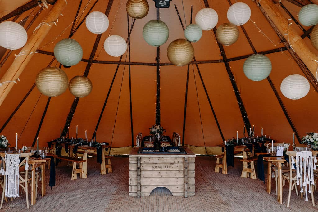 Intimate seating in one giant hat tipis