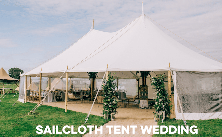 Sailcloth Tent Wedding Walkway and Floral Entrance