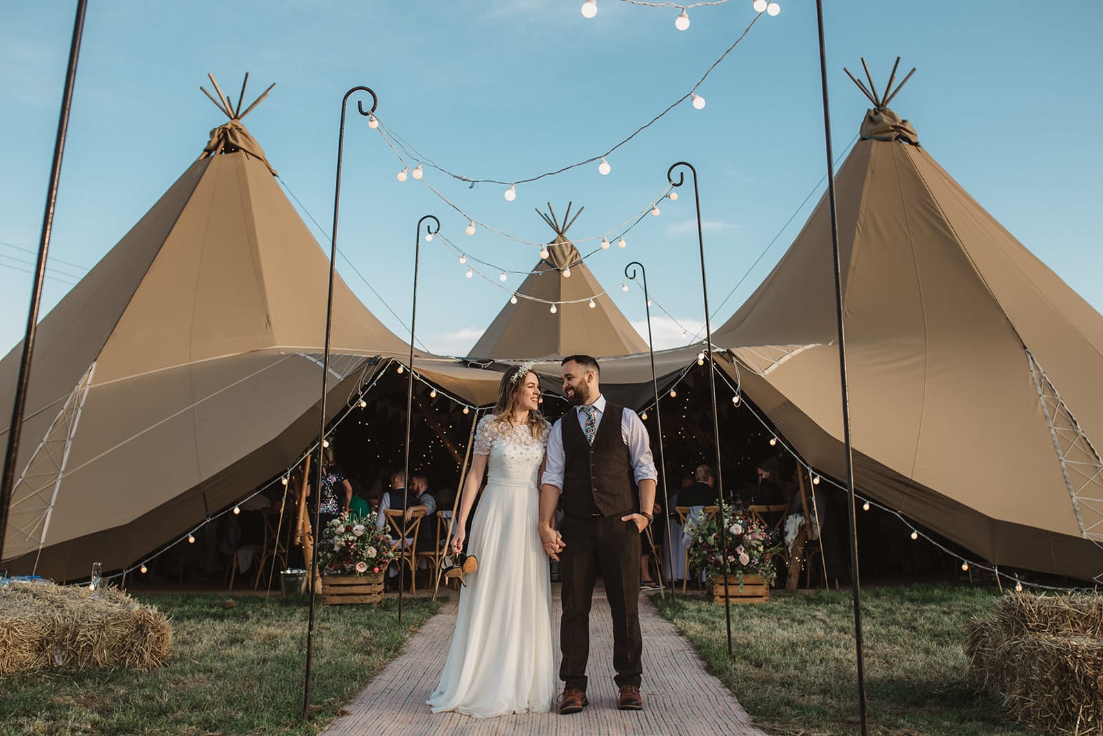 Sunflowers and Colourful tipi wedding celebration