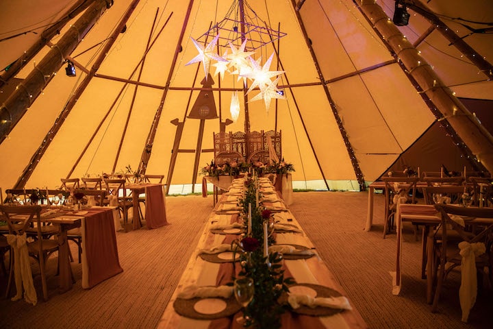 Sunflowers and Colourful tipi wedding celebration