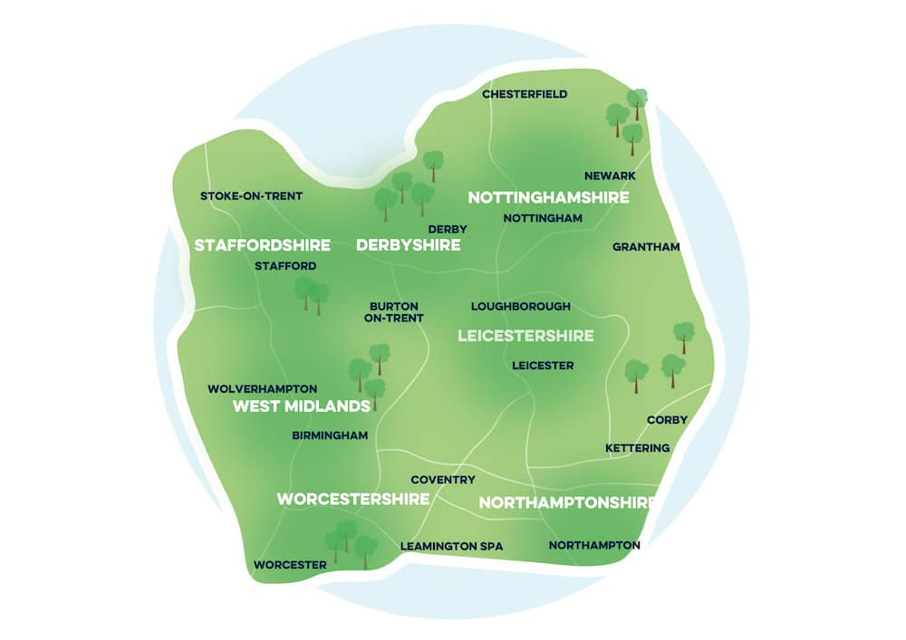 Areas covered by Sami Tipi across the Midlands