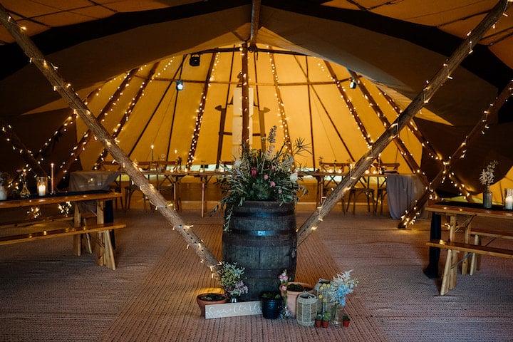 Internal photo of Three Giant Hat Tipis complete with Spring Tipi Styling